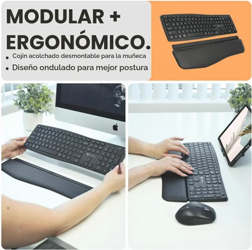 Vista 8 de Teclado y mouse inalámbricos retroiluminados X9 (Bluetooth + 2.4G) Combo ergonómico de teclado y mouse inalámbrico con reposamuñecas, recargable