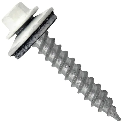 Vista 39 de 12 tornillos para techos de metal gris ABC de 1-1/2 pulgadas, cabezal de arandela hexagonal, arranque automático/roscado, arandela EPDM. 1 bolsa