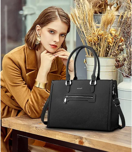 Vista 2 de TANTOMI Structured Satchel Purses for Women, Medium Vegan Leather Top Handle Handbag with Pockets, Classy Work Bag for Ladies