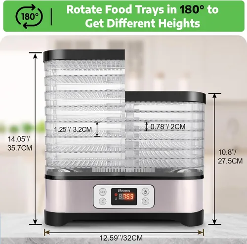 Vista 4 de Homdox Deshidratador de alimentos para carne seca y frutas, 8 bandejas sin BPA, temporizador de 72 horas y control de temperatura de 158 °F, máquina