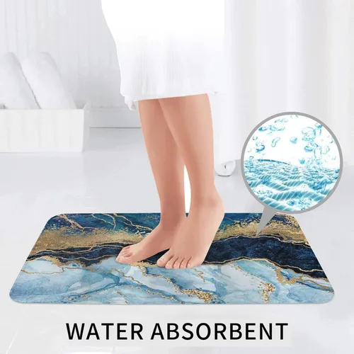 Vista 6 de Evealyn Juego de 3 tapetes de baño antideslizantes y absorbentes para baño, color azul marino, juego de alfombras de ducha para baño, dormitorio