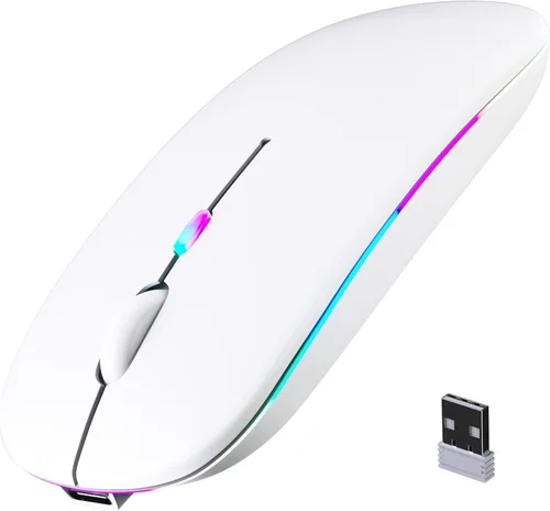 Vista 12 de Mouse inalámbrico Bluetooth, recargable, LED, silencioso, diseño ultradelgado (Bluetooth 5.2 y receptor USB de 2.4GHz) Mouse de computadora
