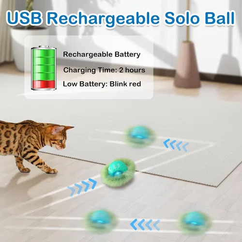 Vista 10 de Waaiio Juguetes interactivos para gatos de interior, bola de gato móvil automática en bolsa, estimulación de chirridos, juego de ejercicios