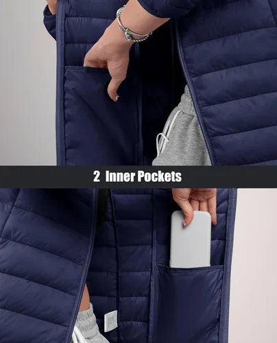 Vista 7 de MAGCOMSEN Chaqueta acolchada con capucha para mujer, ligera, acolchada, con 4 bolsillos, con cremallera, ropa cálida para invierno