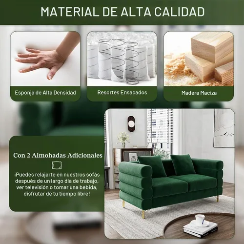 Vista 4 de OUYESSIR Sofá Cloud para sala de estar, cómodo sofá biplaza de terciopelo de 59 pulgadas con 2 almohadas y patas doradas, moderno asiento de dos