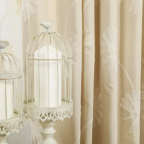 Vista 3 de VOGOL - Cortinas con ojales bordadas con patrón floral elegante de lino sintético, 2 paneles, 60% opacas con aislamiento térmico, cortinas pesadas