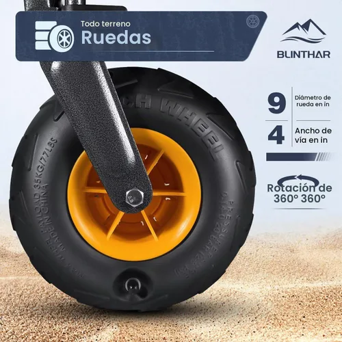 Vista 2 de Vagón de playa con ruedas grandes para arena, vagón plegable resistente de alta capacidad con neumáticos de balón neumático todo terreno de 9