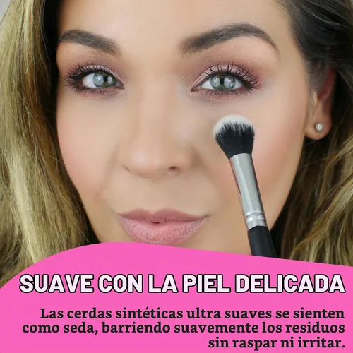 Vista 3 de Beauty Junkees Cepillo corrector para debajo de los ojos, pequeño, suave, esponjoso, cónico, sintético, sin crueldad, vegano, para polvo de fijación