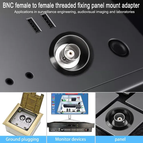 Vista 5 de QIANRENON Adaptador circular de fijación roscada BNC hembra a hembra Conector de montaje en panel BNC Toma de módulo de vigilancia BNC, 75 ohmios
