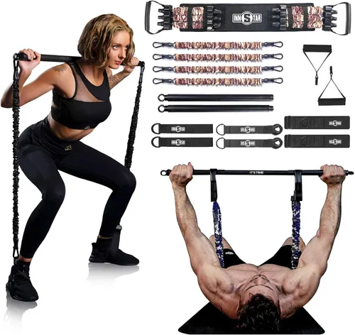 Vista 7 de INNSTAR - Barra de bandas de resistencia para ejercicio, accesorio de 38 pulgadas, negro, carga máxima de 800 libras para entrenamiento de gimnasio