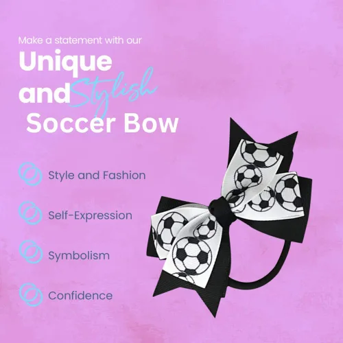 Vista 7 de Sportybella - Juego de accesorios para el cabello de fútbol: adorables impresiones de balón de fútbol en blanco y negro, lazos para el cabello