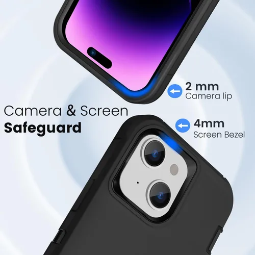 Vista 2 de Compatible con iPhone 15/14/13, doble capa a prueba de golpes, cubierta de cuerpo completo, protección contra caídas de grado militar, funda Negro