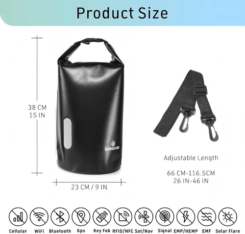 Vista 2 de Bolsas Faraday - Bolsa seca 15L negra impermeable con protección EMP, bolsa de blindaje de señal RFID para seguridad de productos electrónicos