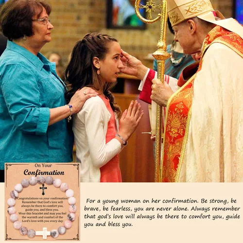 Vista 2 de Regalos de confirmación, regalos cristianos para mujeres, pulsera de cruz católica religiosa, regalos para mujeres, Piedra, Circonita cúbica