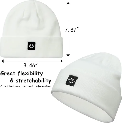 Vista 2 de MaxNova Gorro para mujer y hombre, diseño de cara sonriente, gorro de invierno, 2 paquetes