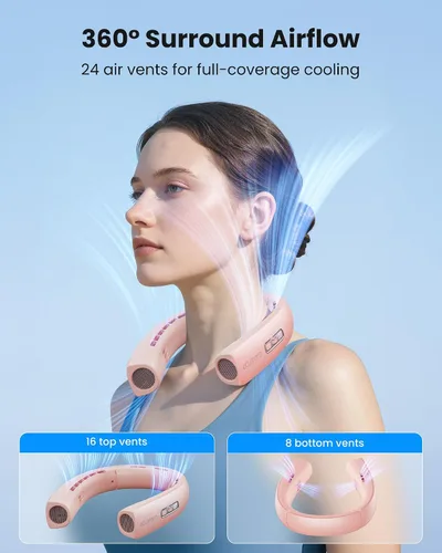 Vista 3 de Gaiatop Ventilador de cuello portátil, flujo de aire turbo de refrigeración envolvente de 360°, 0 a 100 velocidades, hasta 12.5 horas de duración