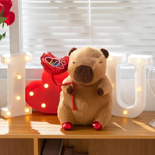 Vista 2 de HollyHOME Capybara - Peluche de San Valentín Capybara con globo rojo de amor para niños y novia, aniversario, San Valentín, cumpleaños, regalos