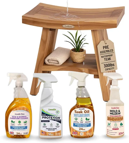 Vista 13 de EcoDecors Banco de ducha de teca con estante de 18", capacidad de 300 lb – Asiento de spa de madera impermeable completamente ensamblado