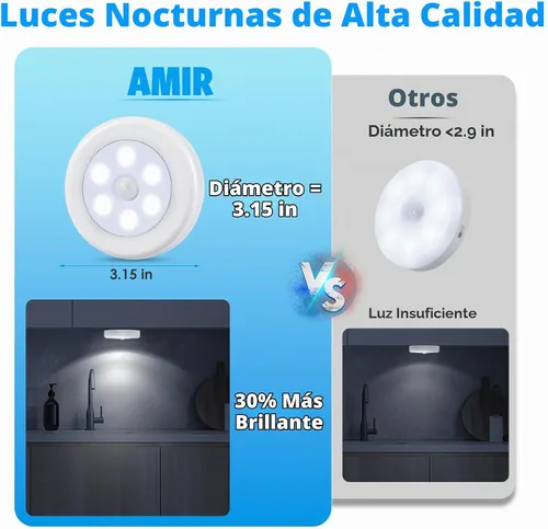 Vista 3 de Sensor de movimiento luz Amir, luz LED de noche que funciona con pilas, inalámbrica, se adhiere a cualquier lugar, luces para clóset, luces