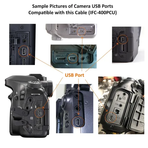 Vista 2 de Transferencia de datos USB IFC-400PCU para Canon Rebel T7 PowerShot ELPH 360 HS Wire Data Transfer Cable IFC-200U for Canon Rebel EOS T2 T3i T4i