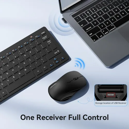 Vista 4 de TECKNET Combo de Teclado y Ratón Inalámbrico, Mini Teclado de Computadora Inalámbrico y Conjunto de Ratón 2.4GHz, 1600 DPI Ajustable Silencioso