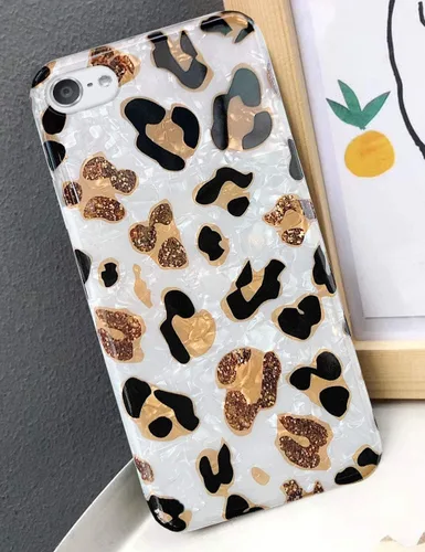Vista 2 de J.West - Funda para iPod Touch de 7ª Generación - Funda de TPU de silicona suave con diseño de estampado de leopardo blanco brillante, translúcida