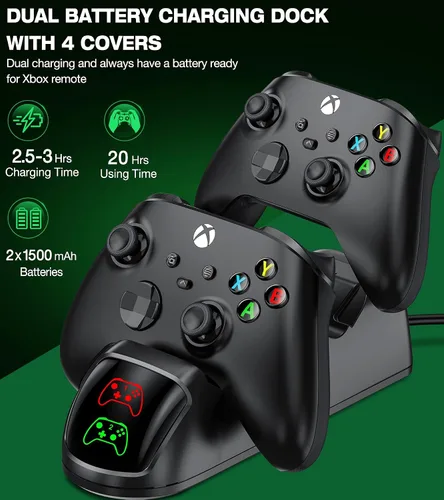 Vista 5 de Cargador de control para Xbox Series XXbox One Controller estación de carga con batería de doble controlador 4 cubiertas de batería 1 cable de carga