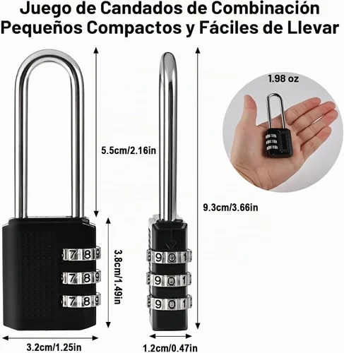 Vista 2 de Faburo Paquete de 4 candados de combinación pequeña de grillete largo