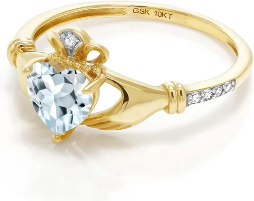 Vista 43 de Gem Stone King Anillo de compromiso claddagh celta irlandés de oro amarillo de 10 quilates con piedra preciosa en forma de corazón de 0.236 in