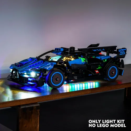 Vista 4 de VONADO Kit de luz LED compatible con Lego Bugatti Bolide Agile Blue, iluminación de control remoto compatible con Lego Bugatti 42162 juego