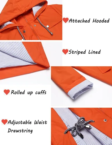 Vista 6 de ZHENWEI Chaqueta impermeable, ligera, con capucha, uso activo, para exteriores, forrada para lluvia, larga, S-XXL, para mujer