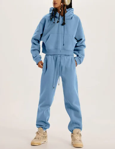 Vista 9 de Tanming Conjunto de 2 piezas para mujer, sudadera de forro polar, pantalones deportivos