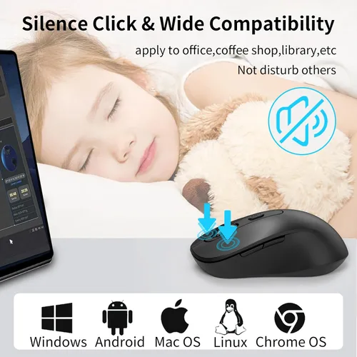 Vista 3 de Mouse inalámbrico para laptop, PC, Chromebook, Mac, MacBook, mouse inalámbrico silencioso con receptor USB nano, botón lateral, 2400 DPI, rodillo