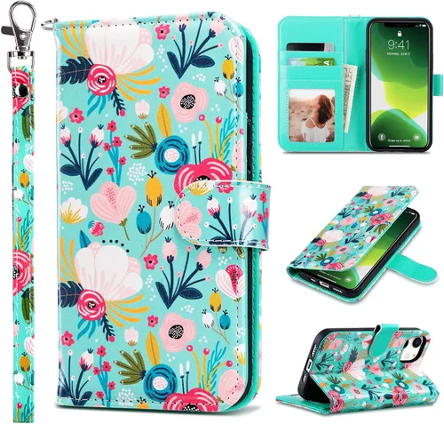 Vista 13 de ULAK Compatible con iPhone 12 Pro Max Funda Cartera con Portarjetas, Funda de Cuero PU con Soporte Plegable Ranuras para Tarjetas Correa de Muñeca
