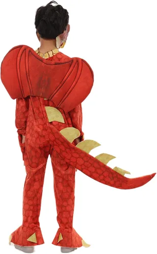 Vista 6 de Hqroidd Disfraz de dinosaurio, máscara de miedo, 2 piezas, overol de dragón, alas de cola, conjunto completo de Halloween