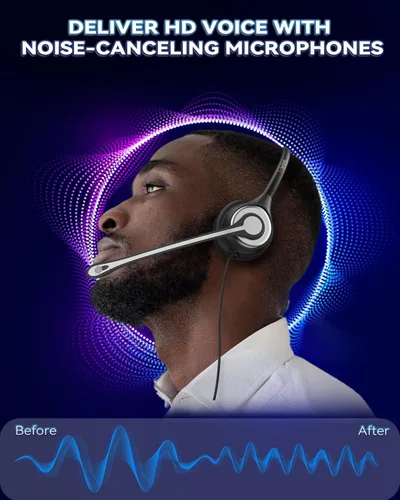 Vista 5 de Wantek Auriculares RJ9 con micrófono con cancelación de ruido, auriculares para teléfono de oficina compatibles con Plantronics S12 Polycom VVX310