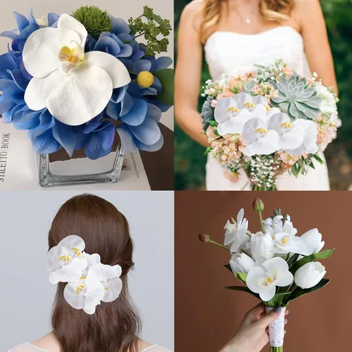 Vista 6 de HinyoCo 24 piezas de decoraciones de orquídeas artificiales de poliuretano de tacto real, cabezas de orquídea falsas, cabezas de flores falsas