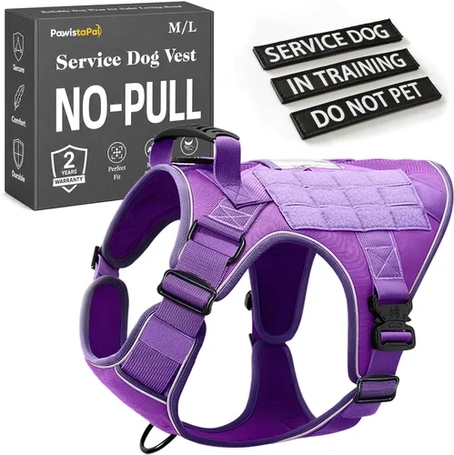 Vista 20 de Chaleco de perro de servicio para perros medianos, arnés de perro de servicio en entrenamiento con parches, chaleco ajustable para perros con Arnés