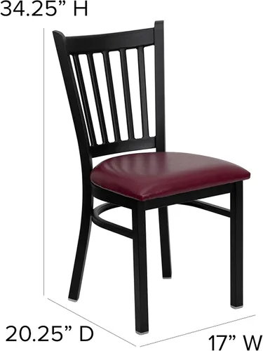 Vista 2 de BizChair Silla de restaurante de metal con respaldo vertical negro - Asiento de vinilo burdeos