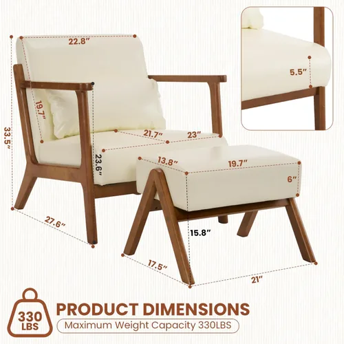 Vista 3 de MOJAY Silla Decorativa Moderna con Otomano, Sillón de Salón Tapizado en Cuero Sintético para Dormitorio, Balcón, Recepción