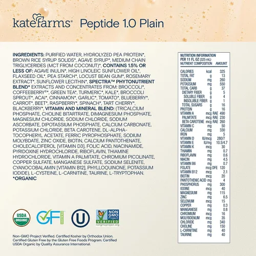 Vista 9 de KATE FARMS Fórmula de péptido 1.0 para adultos, simple, paquete de 12