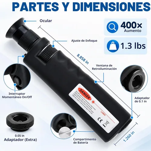 Vista 7 de 400x Herramienta de inspección de microscopio de fibra óptica de mano Microscopio portátil Herramientas de fibra óptica Microscopio de bolsillo