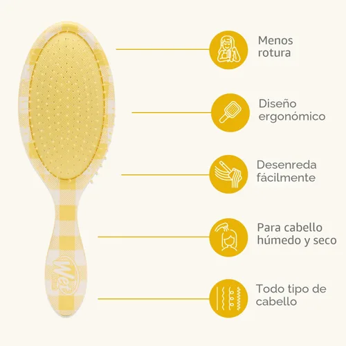 Vista 4 de Wet Brush - Cepillo desenredante Original, Gingham Dorado (Encanto Costero), cerdas ultrasuaves IntelliFlex que se deslizan a través de los nudos