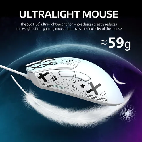 Vista 6 de ATTACK SHARK R1 Ratón inalámbrico para juegos, conexión tri-modo (2.4G/con cable/BT5.2), 55g de peso ligero, sensor óptico de 18K DPI, vida útil