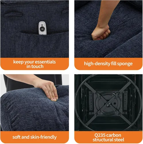 Vista 5 de Garvee Silla reclinable giratoria de 360° con bolsillos laterales, tela de Azul - lino
