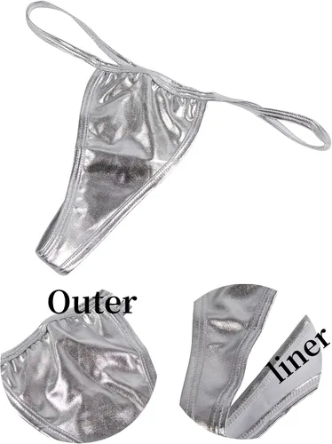 Vista 4 de ohyeah Traje de baño de mujer brillante micro tanga G String Bikini Bottom negro Swim Tangas Ropa interior Playa Panty S-2X