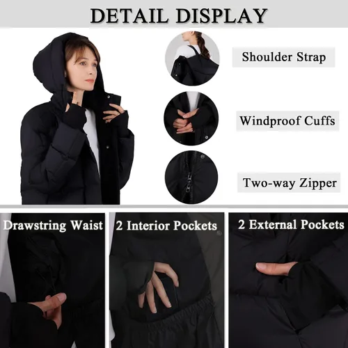 Vista 4 de Women's Thickened Down Jacket - Winter Hooded Short Puffy Packable Jacket, Warm Puffer Down Coat for ChristmasGift