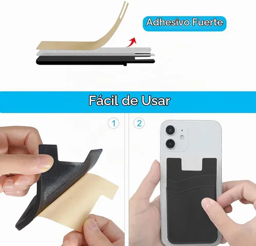 Vista 4 de SS Billetera negra para teléfono, tarjetero adhesivo para iPhone, Samsung Galaxy y cualquier teléfono inteligente, paquete de 3 Negro Negro Negro