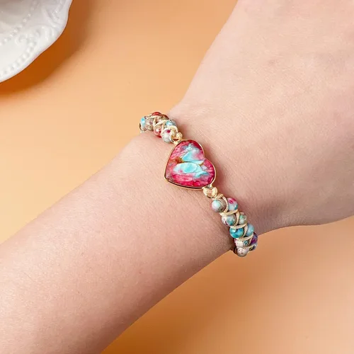 Vista 3 de Pulsera de corazón de jaspe con texto en inglés To My Granddaughter Love You Forever (To My Granddaughter Love You Forever), pulsera de cuentas