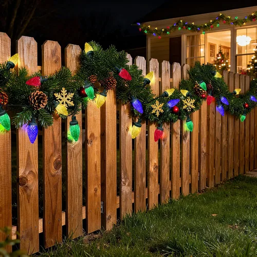 Vista 5 de Luces LED C9 de Navidad para exteriores, 33 pies, 50 LED, 8 modos de iluminación, impermeables, conectables, tira de luces de Navidad para Multi